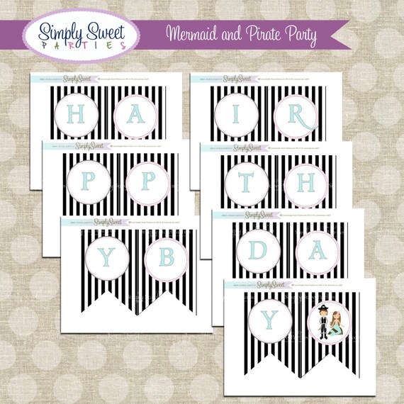 Mermaid and Pirate Birthday Party DIY printable Banner Il_570xn