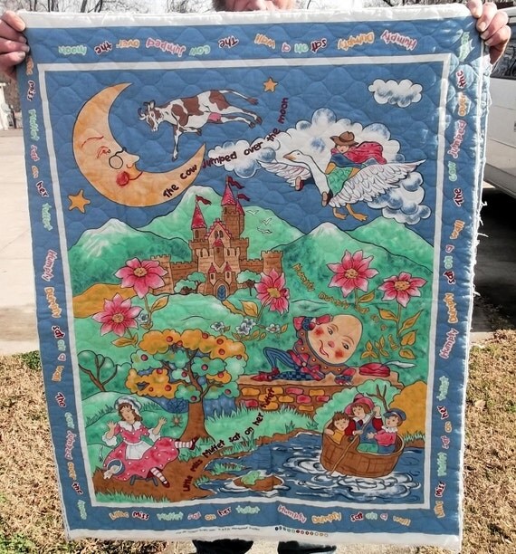 Items similar to Nursery Rhyme PreQuilted Fabric Panel (Vintage) on Etsy