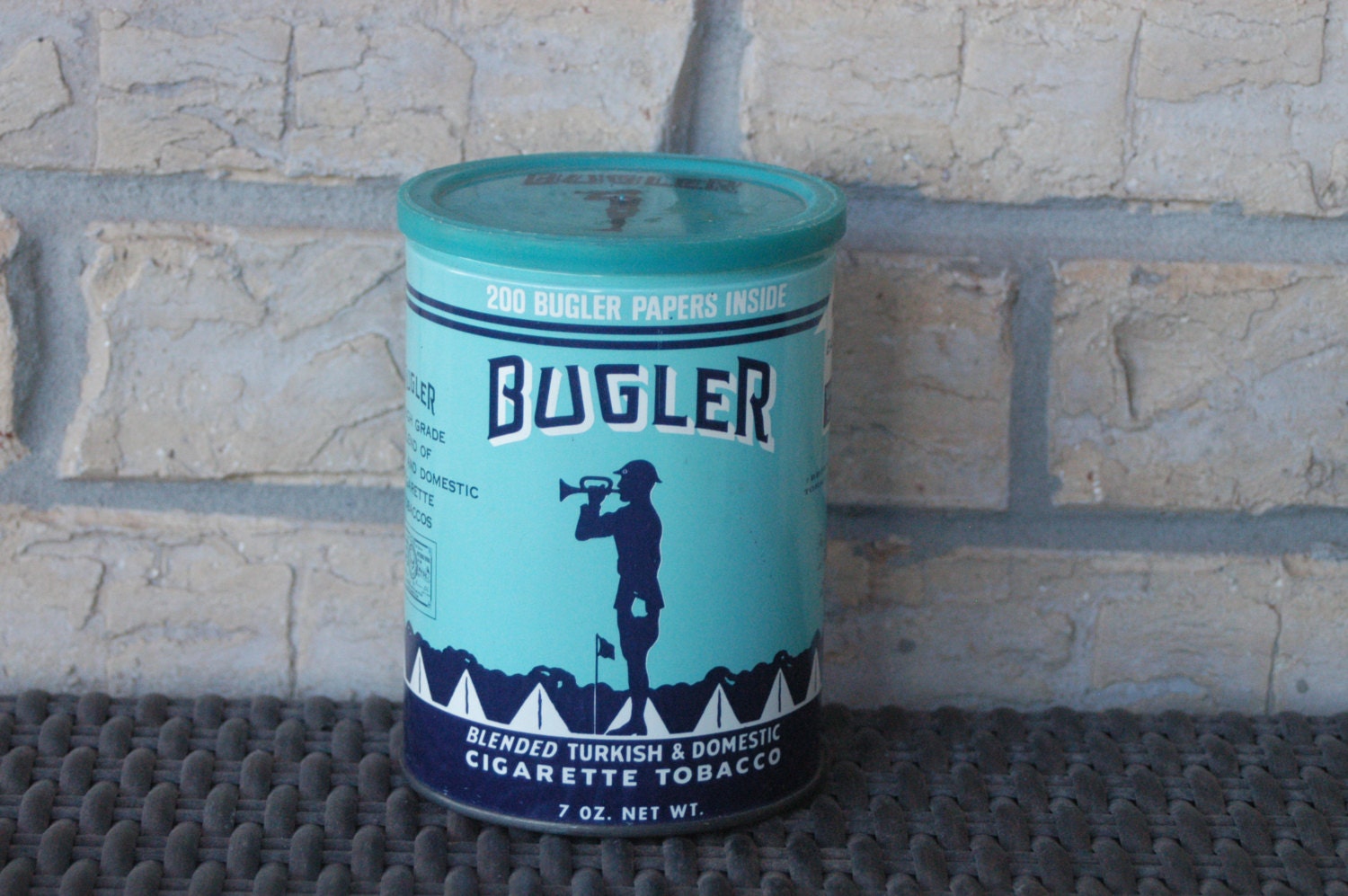 Vintage Tin Tobacco Bugler Canister with Plastic Lid and