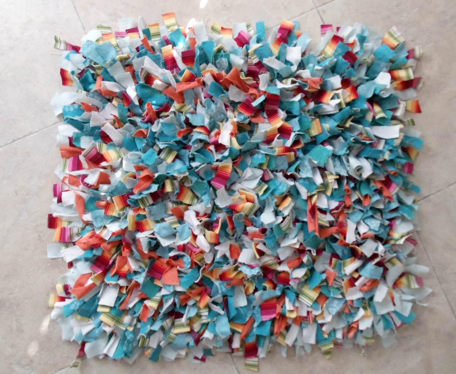 Colorful Upcycled Fluffy Rag Rug / Bath Mat