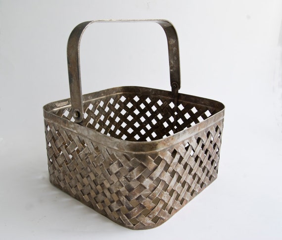 Vintage Woven Metal Basket Vintage Home Decor Woven by foundhere