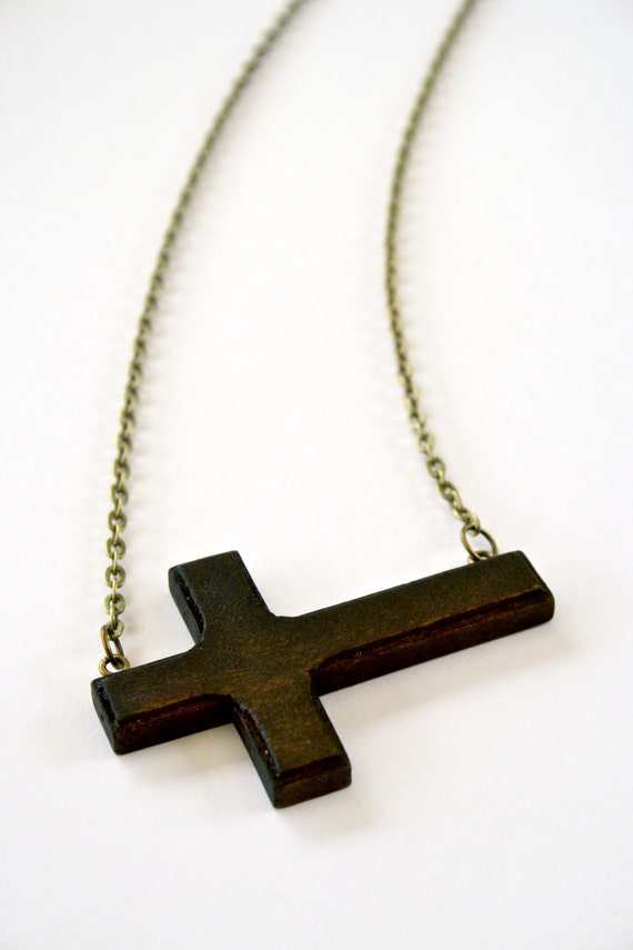 Sideways Cross Necklace on Antique Bronze Chain