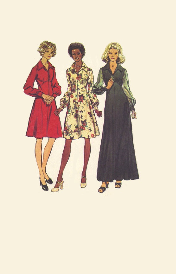 Simplicity 70s Sewing Pattern Maxi Dress Long Sleeves Cuffs 1332