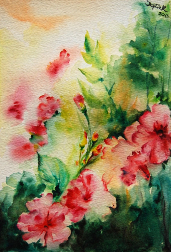 Items similar to Original Watercolor Painting Abstract Flowers Spring
