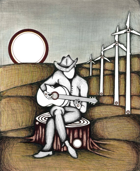 Illustration Of Cowboy Playing Guitar Drawing Of Acoustic