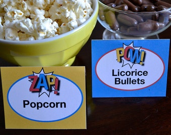 Editable Superhero Food Labels - INSTANT DOWNLOAD // Printable // Dessert // Buffet // Superhero Party