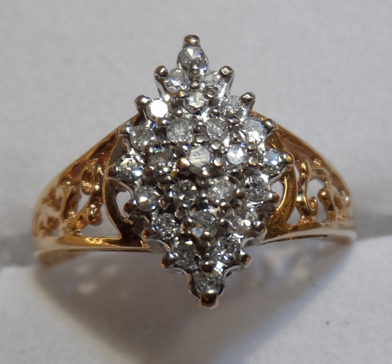 10k Gold Natural Diamond .25ct Marquise Shaped Cluster