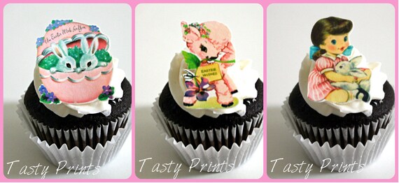 12 Easter Edible Prints - Pink Easter collection - edible decorations for cupcake Il_570xn