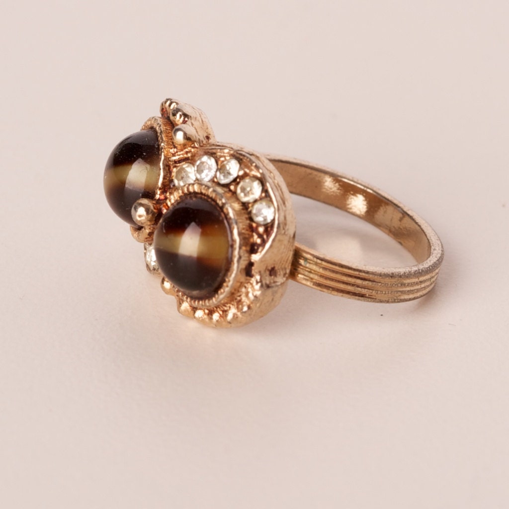 Vintage Ring Tigers Eye and Rhinestone by TwiceBakedVintage