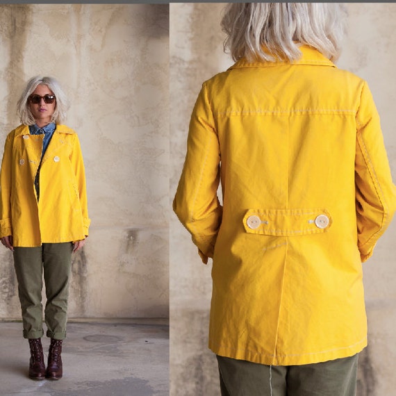 90s Gap Xs Cotton Peacoat Yellow Raincoat Luxe Camel Hair Coat
