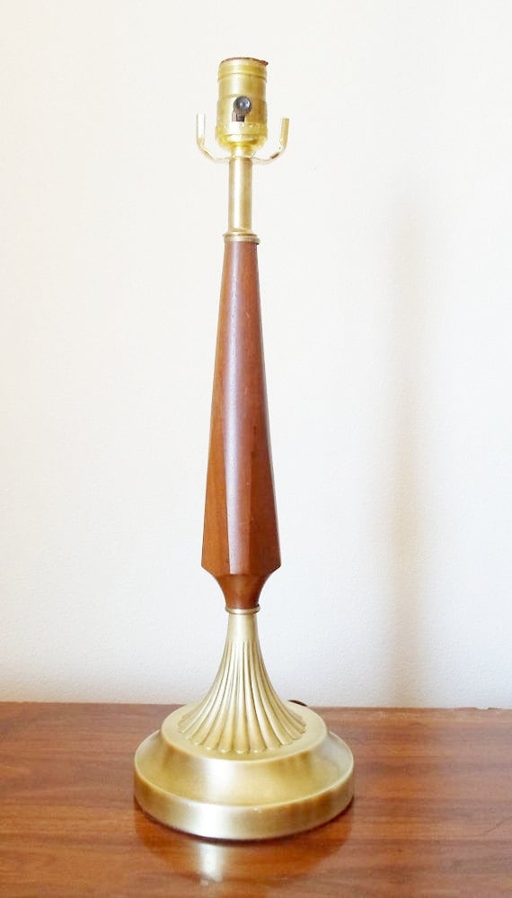 Vintage Danish Modern Teak Table Lamp Brass Mid Century