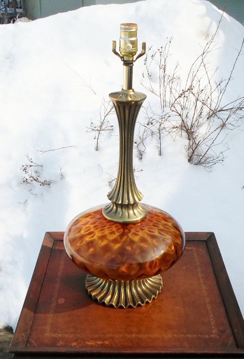 atomic table lamp vintage Glass Antique Vintage Lamp Blown Amber Orange Glass Table