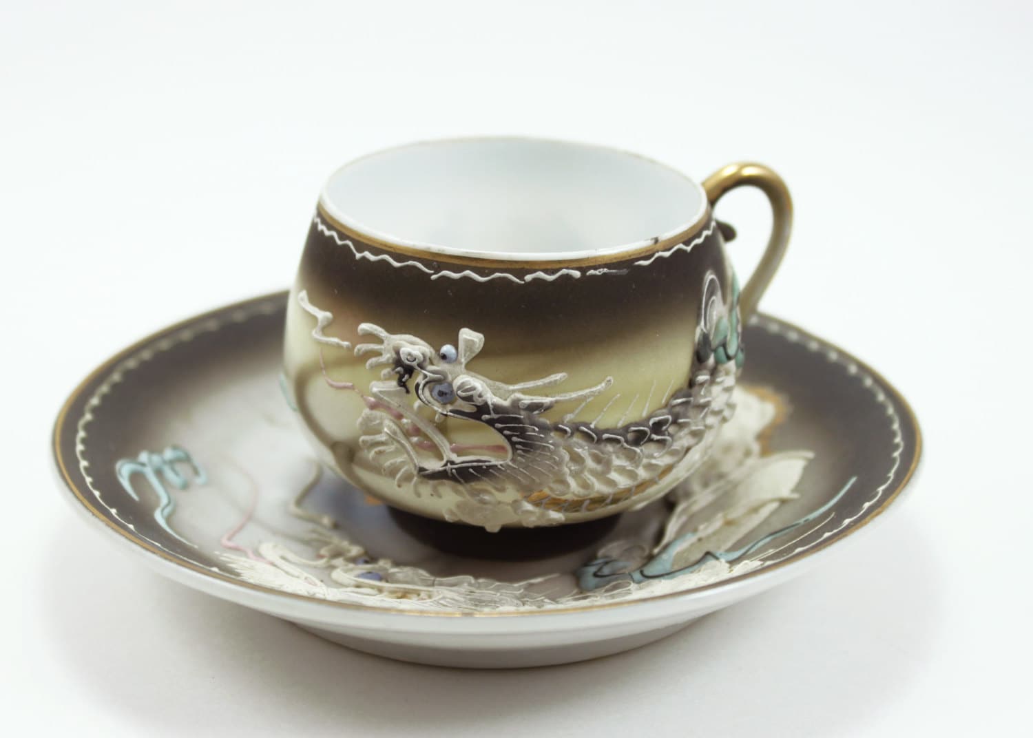 Vintage Japanese Dragon Tea Cup and Saucer Set Hand painted