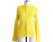 Vintage 60's Lovely Lemon Yellow Crochet Cardigan - Size S/M