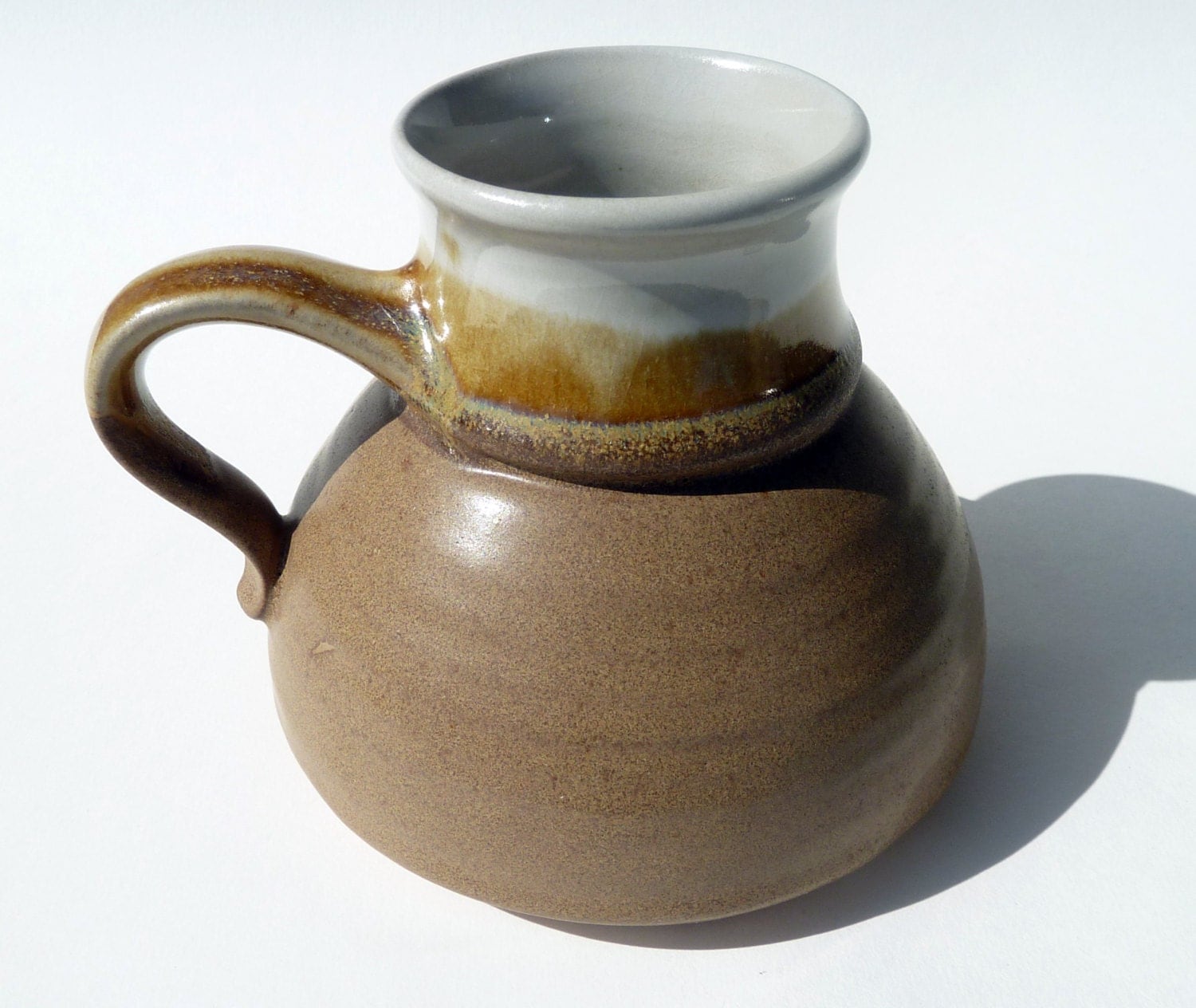 Pottery Travel No Spill Mug Wide Base Handmade in Stone Toffee