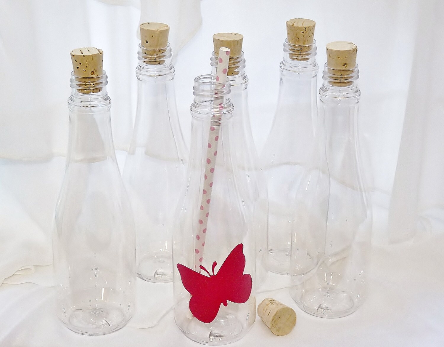 CORK BOTTLES 8ounce Party / Favor Sized Clear Plastic