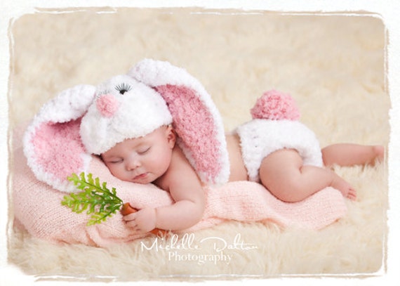EASTER Bunny newborn hat with floppy ears  and diaper cover set,easter bunny, spring photo prop,newborn photograpy