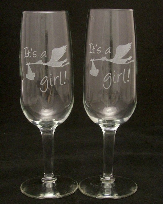 Items similar to Newborn Its a Girl Etched Champagne Glasses Flutes