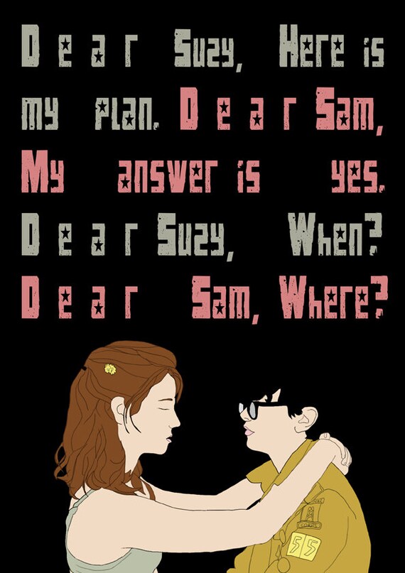 dear Suzy dear Sam. Moonrise Kingdom Wes Anderson Etsy