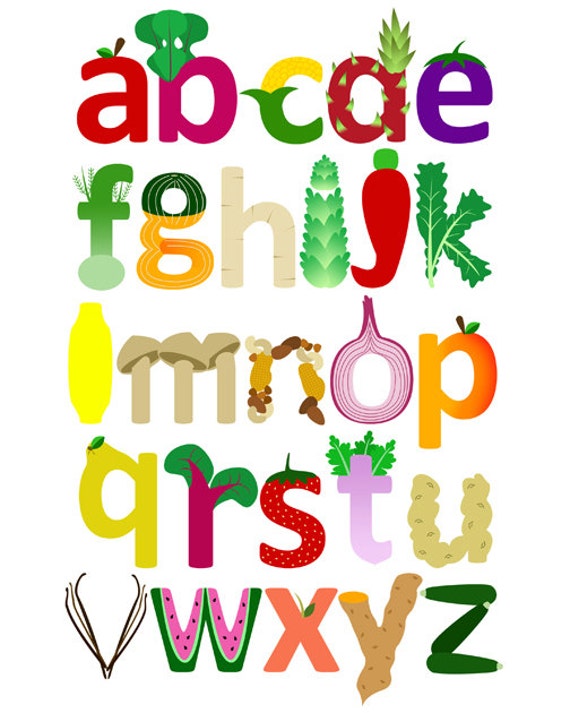 Vegetable And Fruit Alphabet Print Childrens By Greenzebragraphics