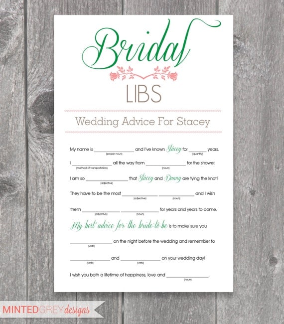 Printable Bridal Libs Mad Libs Bridal Shower Game