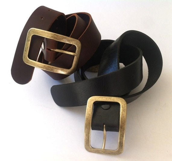 Elegantly casual brown or black thick leather belt women/