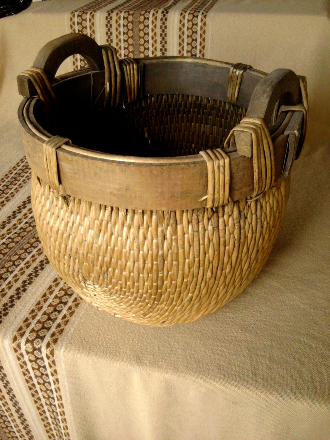 Large Round Primitive Reed Basket