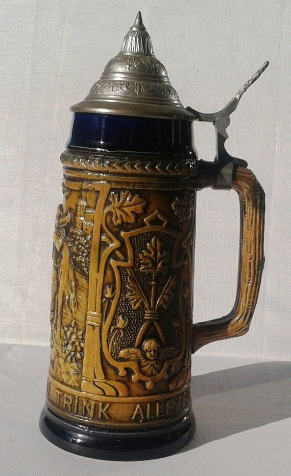 German Beer Tankard Mug Vessel Lidded Gerz Beer Stein Alcohol