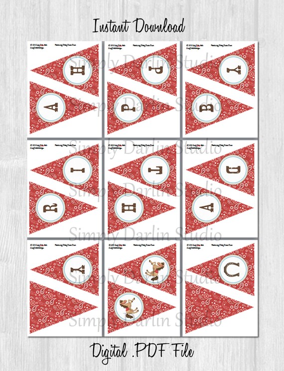 Items similar to INSTANT DOWNLOAD Cowboy Red Bandana Pennant BANNER ...