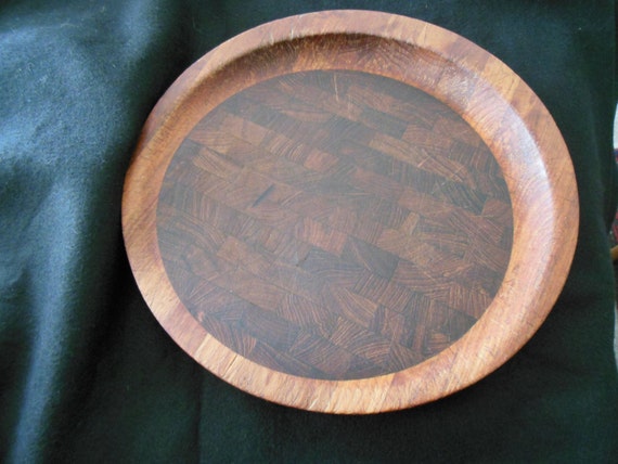 Vintage DANSK Large Round Wooden Teak Cutting Board Carving