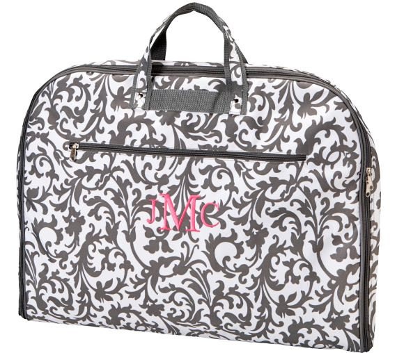 Personalized Grey Damask Garment Bag Travel by MonogramExpress