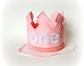 First Birthday Crown Pink Crown Headband LARGE - One Year Old Birthday Headband