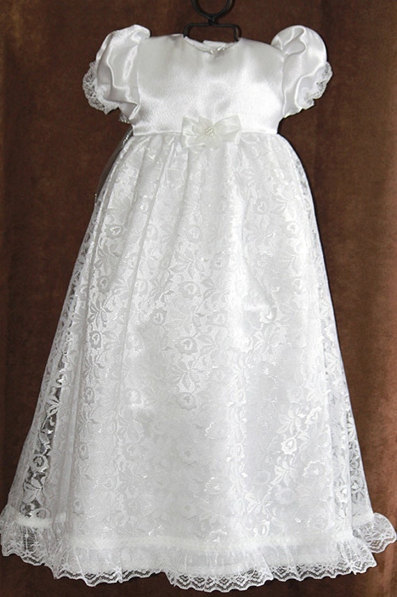 Items similar to Preemie Baby Girls White Christening Dress (Blessing ...