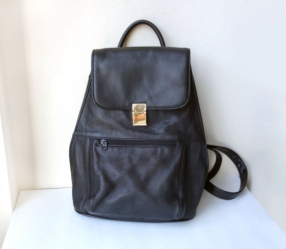 Vintage Large Black Leather Backpack by FreezingMoonVintage