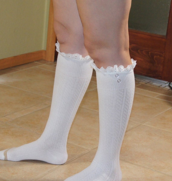 white lace knee high stockings