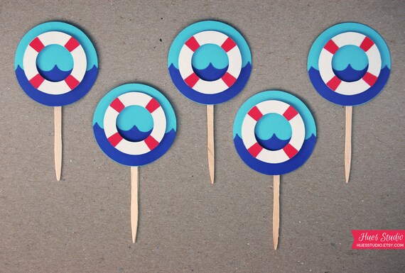 Ocean LIFE PRESERVER Cupcake Toppers, Party Picks, Toothpicks, Food Picks - CUSTOM Party Decoration (Set of 12) Il_570xn