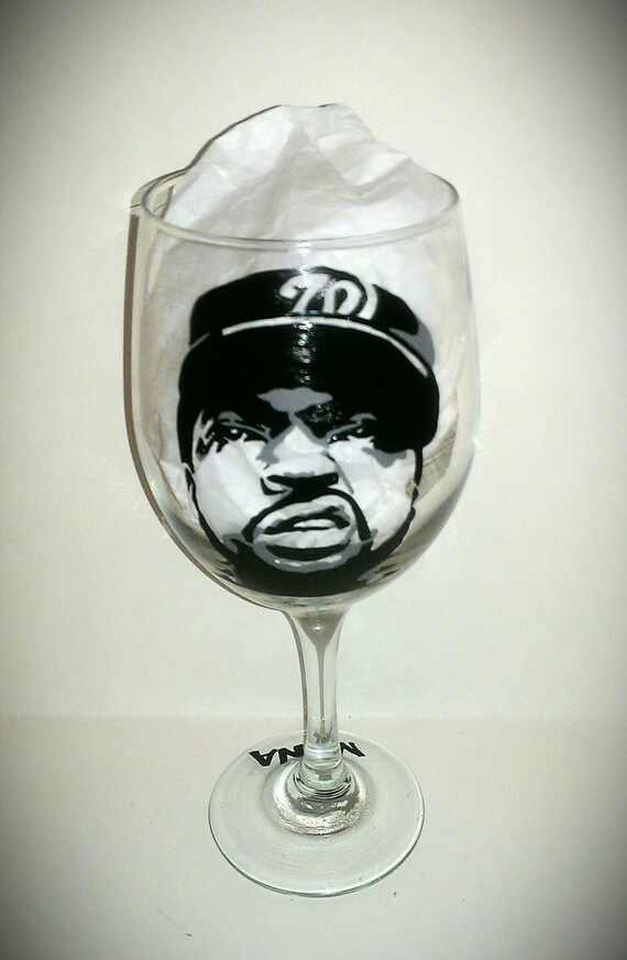 Ice Cube Pop Art Hand Painted Wine Glass by kraftymamaboutique