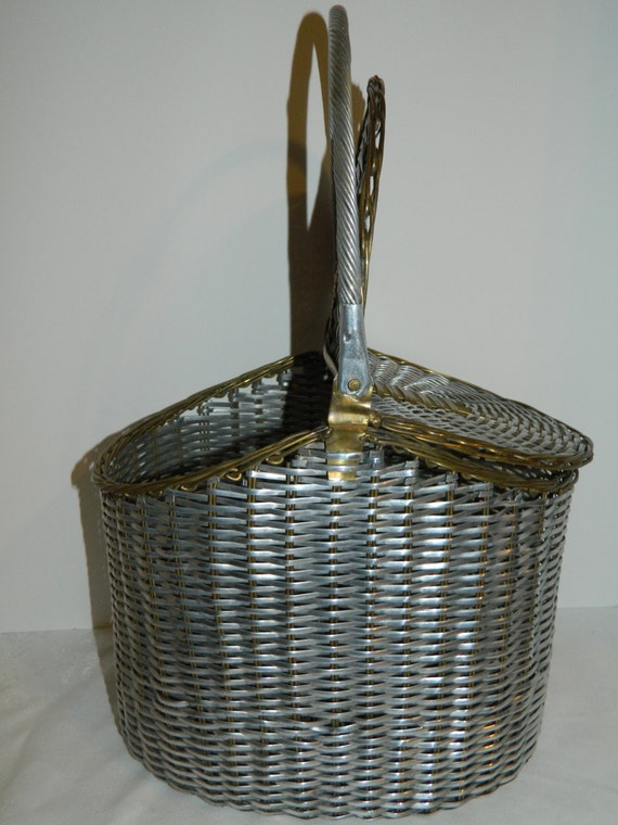 Awesome Industrial silver metal basket with gold metal