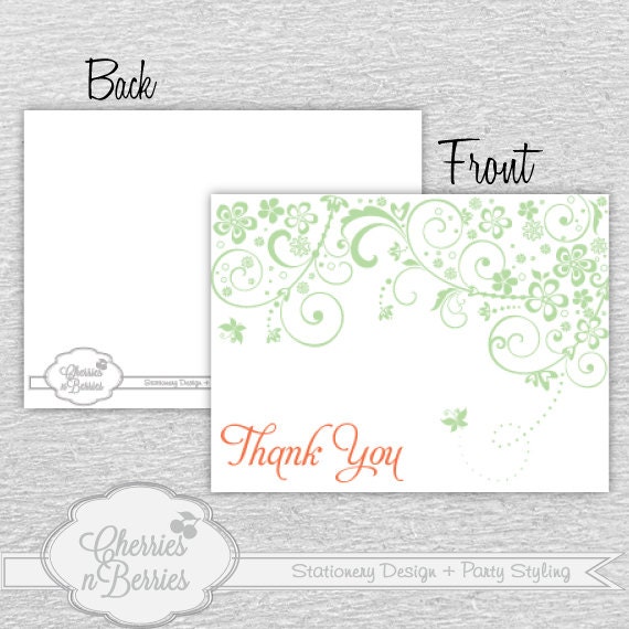Green Flowers. Printable Thank You Card Il_570xn