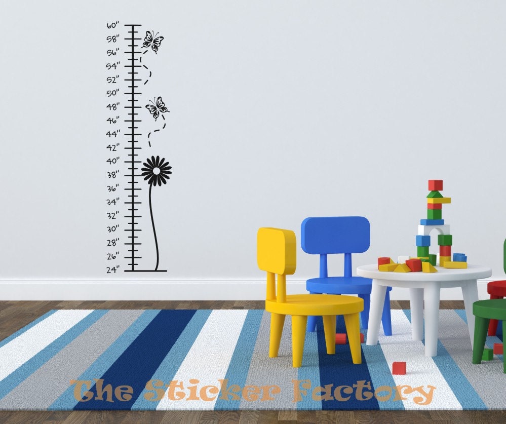 Growth Chart vinyl wall decal sticker with flower and