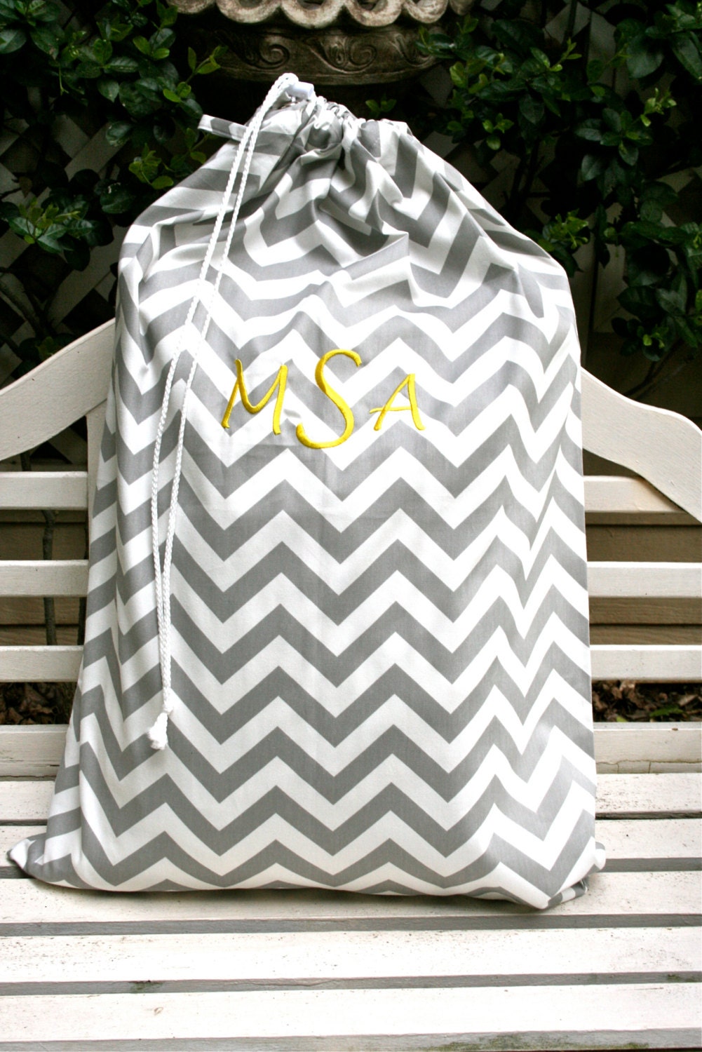 Gray Chevron Laundry Bag