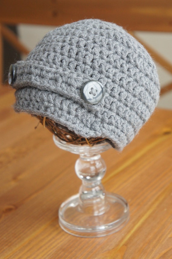 Gray Crochet Newsboy Hat