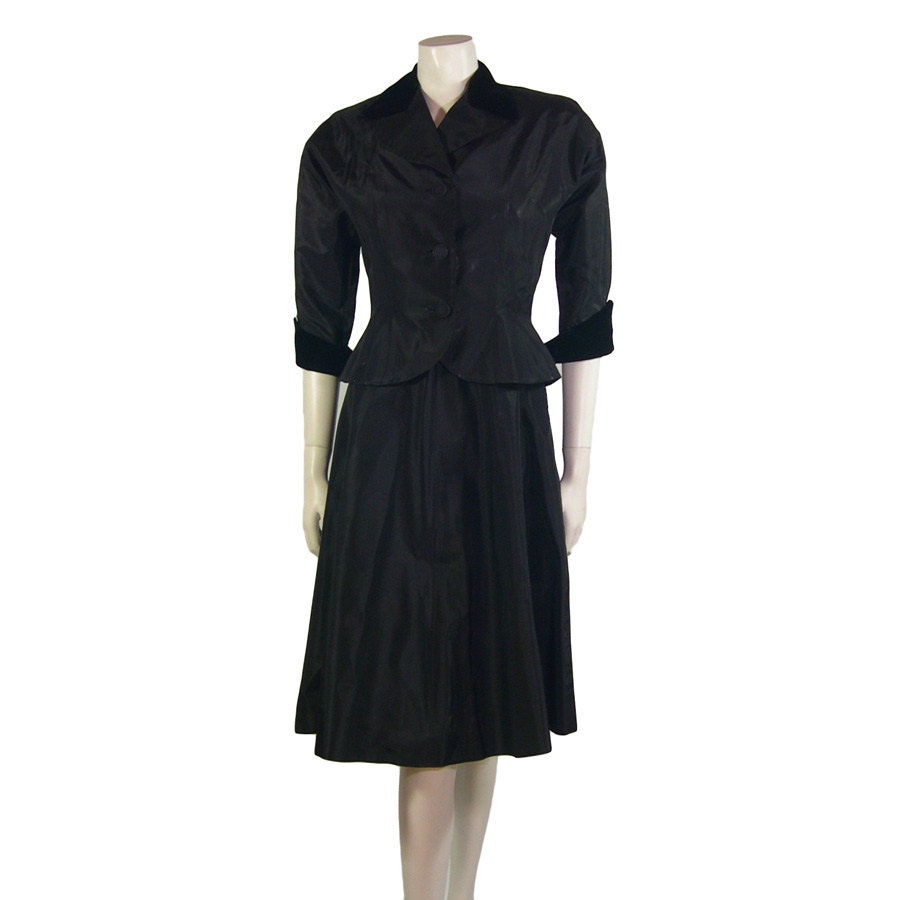 Taffeta Vintage Black Cocktail Dress / Jacket by Palettelondon