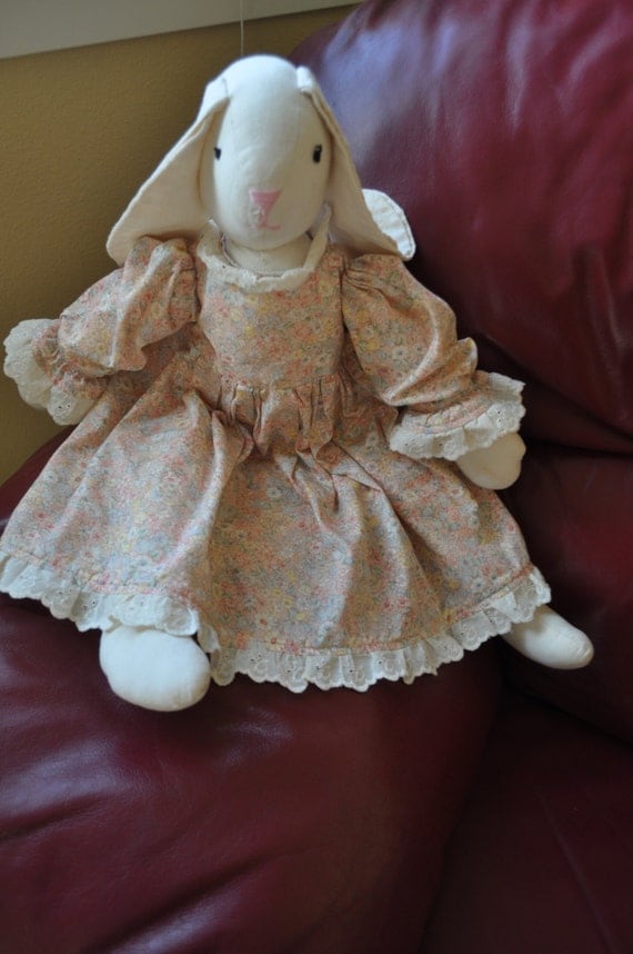 Adorable vintage stuffed Bunny Rabbit. Great vintage cotton