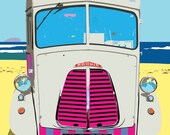 A contemporary print of an ice cream van on the beach A contemporary print of an ice cream van on the beach