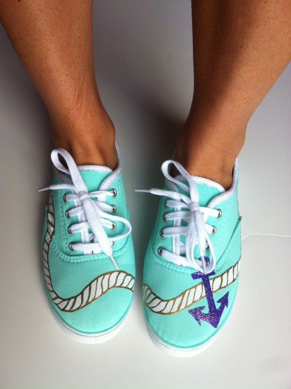 Items similar to SALE- size 7.5 hand-painted SHOES- Anchor's Away ...