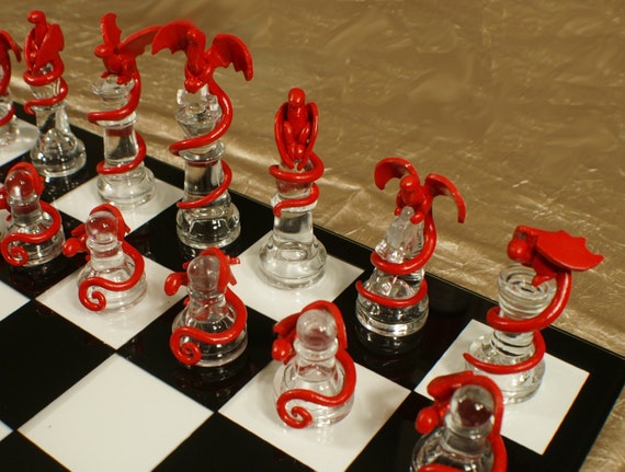 ajedrez firey drachen icey klei schachfiguren schaakstukken schach