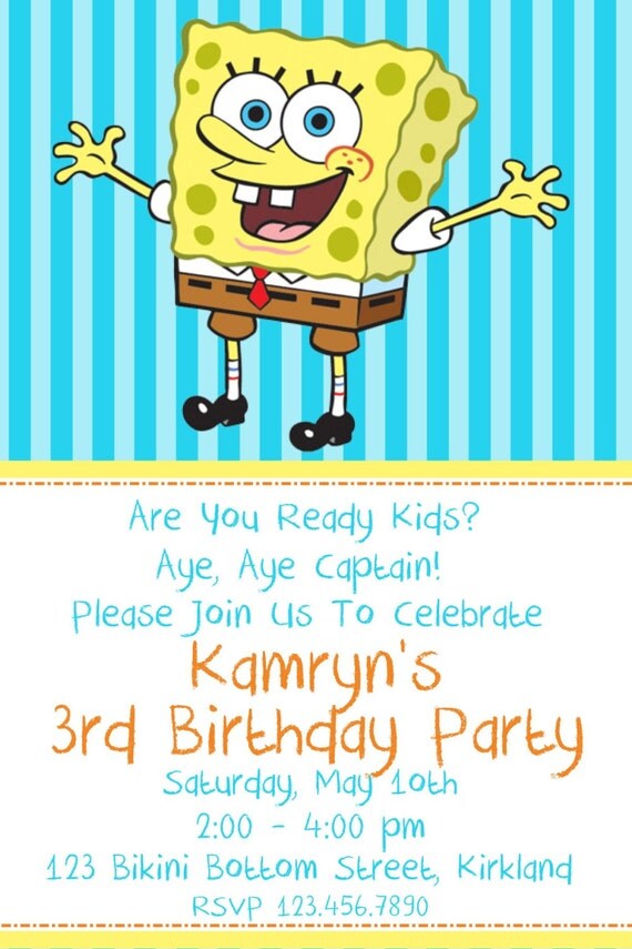 Spongebob Birthday Party Invitations - Spongebob Party - Spongebob Birthday