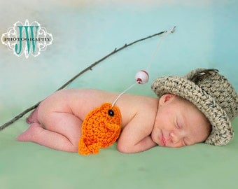 Items Similar To Baby Boys Fishing Hat W Fish Set Newborn 0 3m 6m 