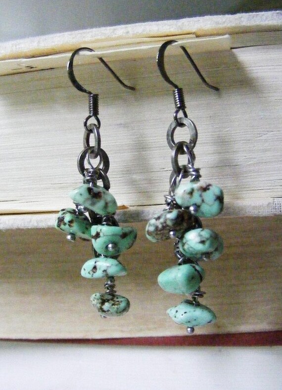 Chocolate Mint Turquoise Nugget Earring Dangles by meiguidesigns